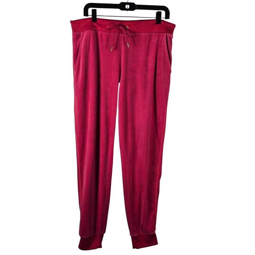 Juicy Couture Hot Pink Velour Joggers Track Pants Gold Tip Drawstring Large Y2k